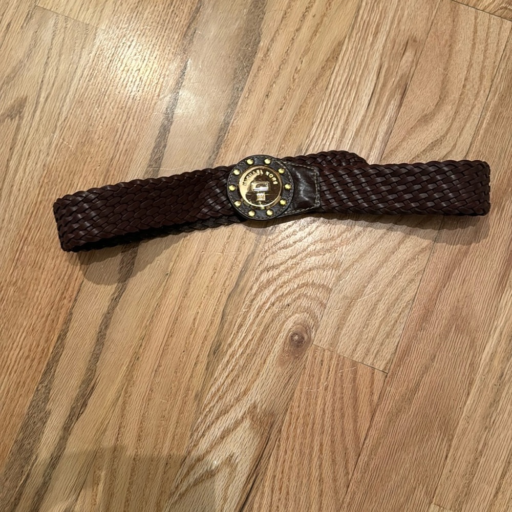 Michael Kors brown leather belt with gold buckle